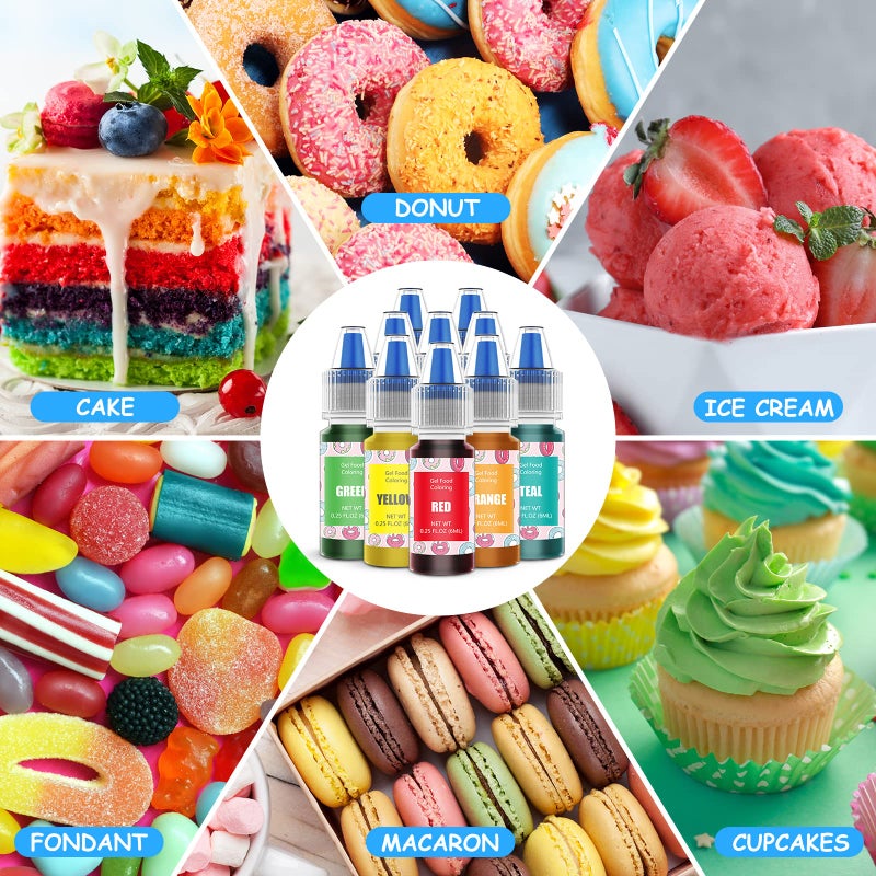 Jelife Food Coloring Gel Cake Decorating Set - Jelife 10 Colors Gel Based Edible Food Color Easter Egg Dye Kit Concentrated Neon Icing Colors for Kids Baking Macaron Frosting Fondant Cookie (6ml/Bottles) - Image 3